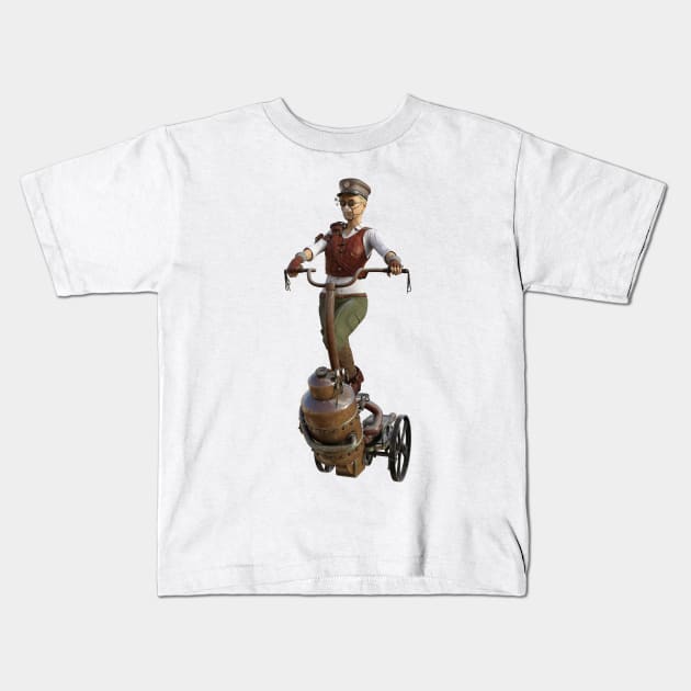 Steampunk girl on hooverboard Kids T-Shirt by Carlosr1946